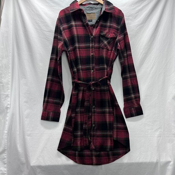 Legendary Stockyards Flannel Dress Red Black Plaid Tie Belt Women's Size XL EUC - Picture 1 of 11